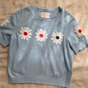 Bando Blue Floral Knit Sweater Top
